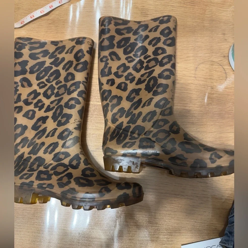 Coach Leopard Print Rubber Rain Boots Size 7